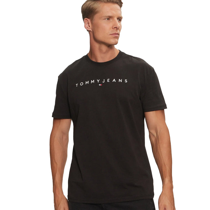 Tommy Jeans Linear Logo T-Shirt Black-SPIRALSEVEN DESIGNER MENSWEAR UK