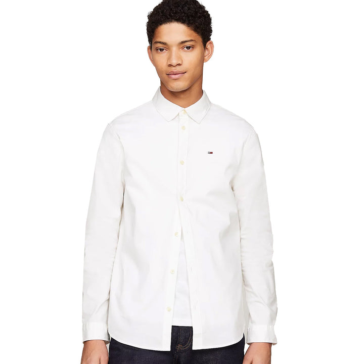 Tommy Jeans Original Stretch Slim Shirt White-SPIRALSEVEN DESIGNER MENSWEAR UK