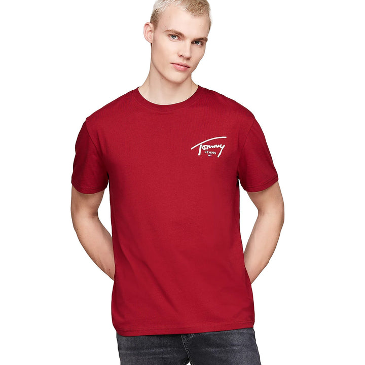 Tommy Jeans Signature Logo Crew T-Shirt Regatta Red-SPIRALSEVEN DESIGNER MENSWEAR UK