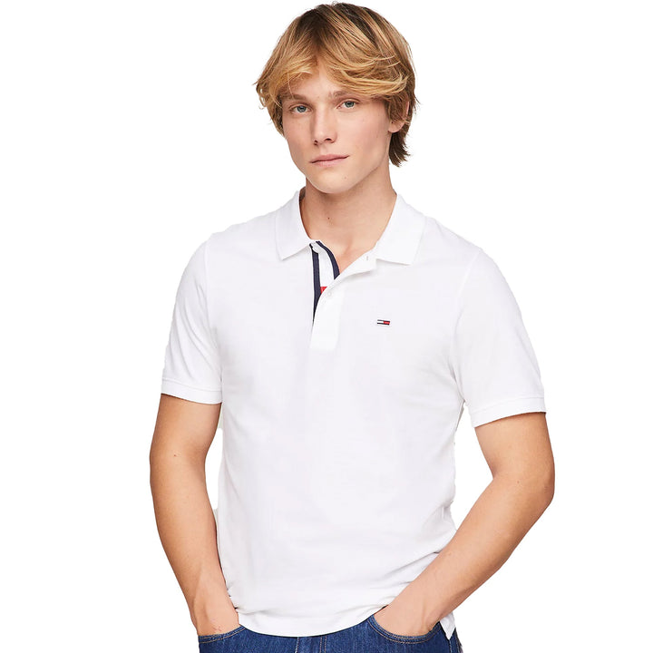 Tommy Jeans Slim Flag Placket Polo Shirt White-SPIRALSEVEN DESIGNER MENSWEAR UK