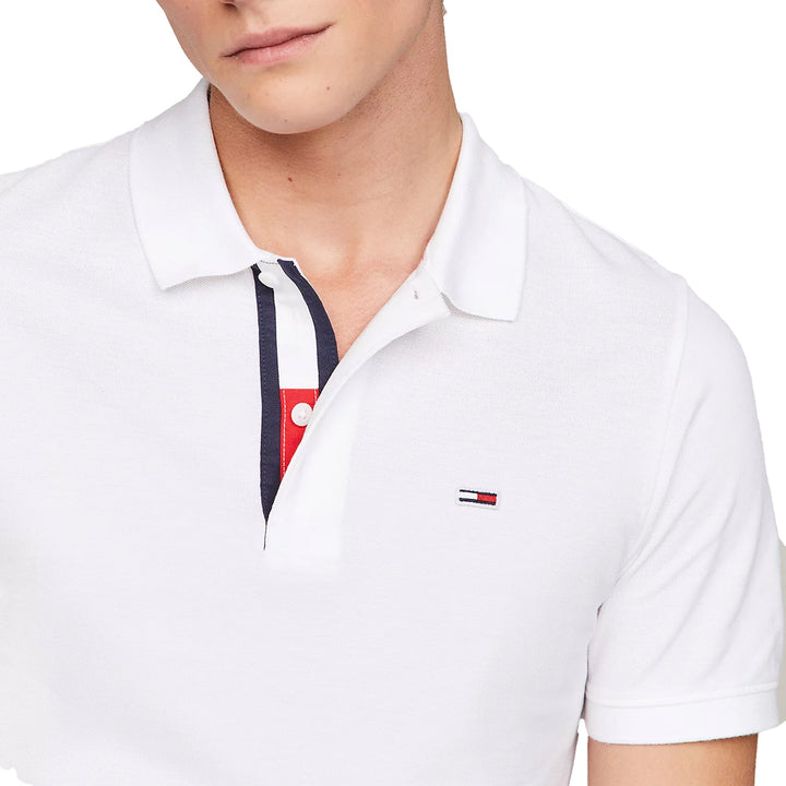 Tommy Jeans Slim Flag Placket Polo Shirt White-SPIRALSEVEN DESIGNER MENSWEAR UK