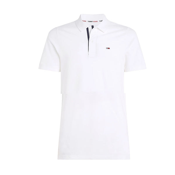 Tommy Jeans Slim Flag Placket Polo Shirt White-SPIRALSEVEN DESIGNER MENSWEAR UK